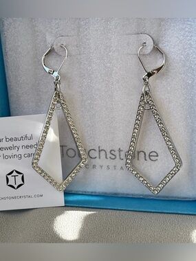 Touchstone Crystal Silver Open Diamond Crystal Drop Earrings
